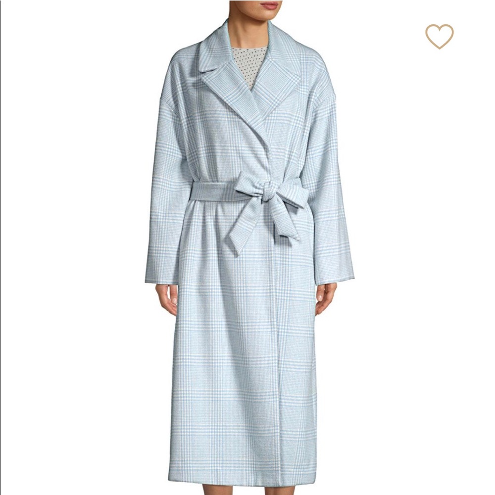 Ganni Light Blue Plaid Wool Coat